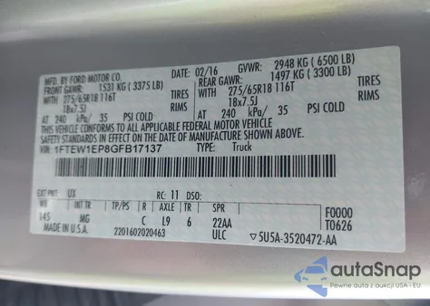 2016 Ford F-150 Xlt from USA, damaged, VIN 1FTEW1EP8GFB17137